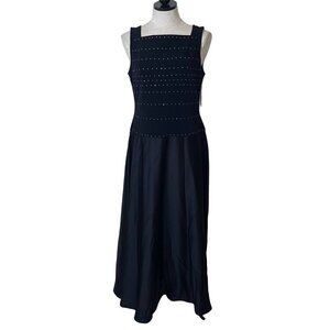 Tadashi Vintage Gown Dress Size Large Black Satin Skirt Rhinestone Embellished